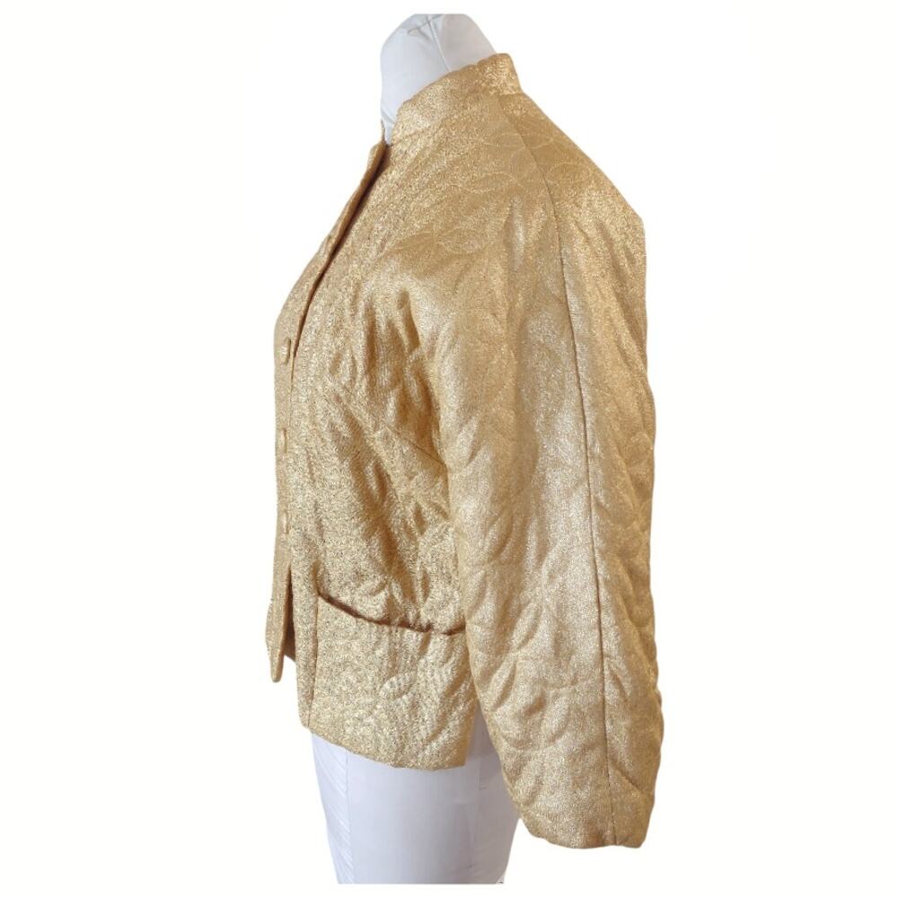 Vintage Gold Quilted Bed Jacket Size 8 Costume 60's Retro Cropped Evening Coat - Picture 6 of 13